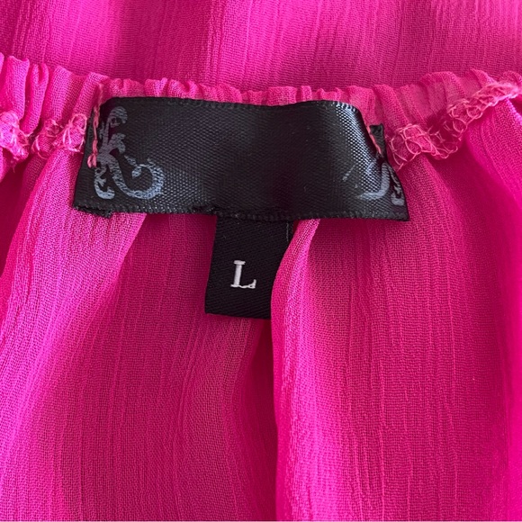 Mandee Sheer Off-Shoulder Ruffle Hem Top Pink Sz L - Picture 15 of 16